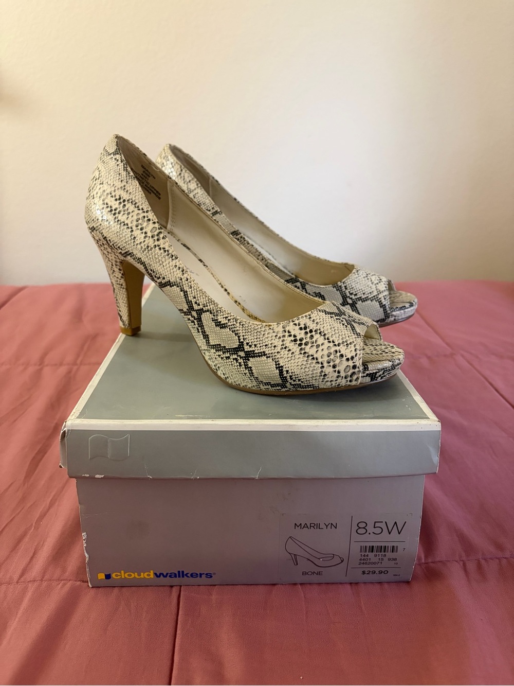 cloudwalkers Cream Snake-Print Mid Heels